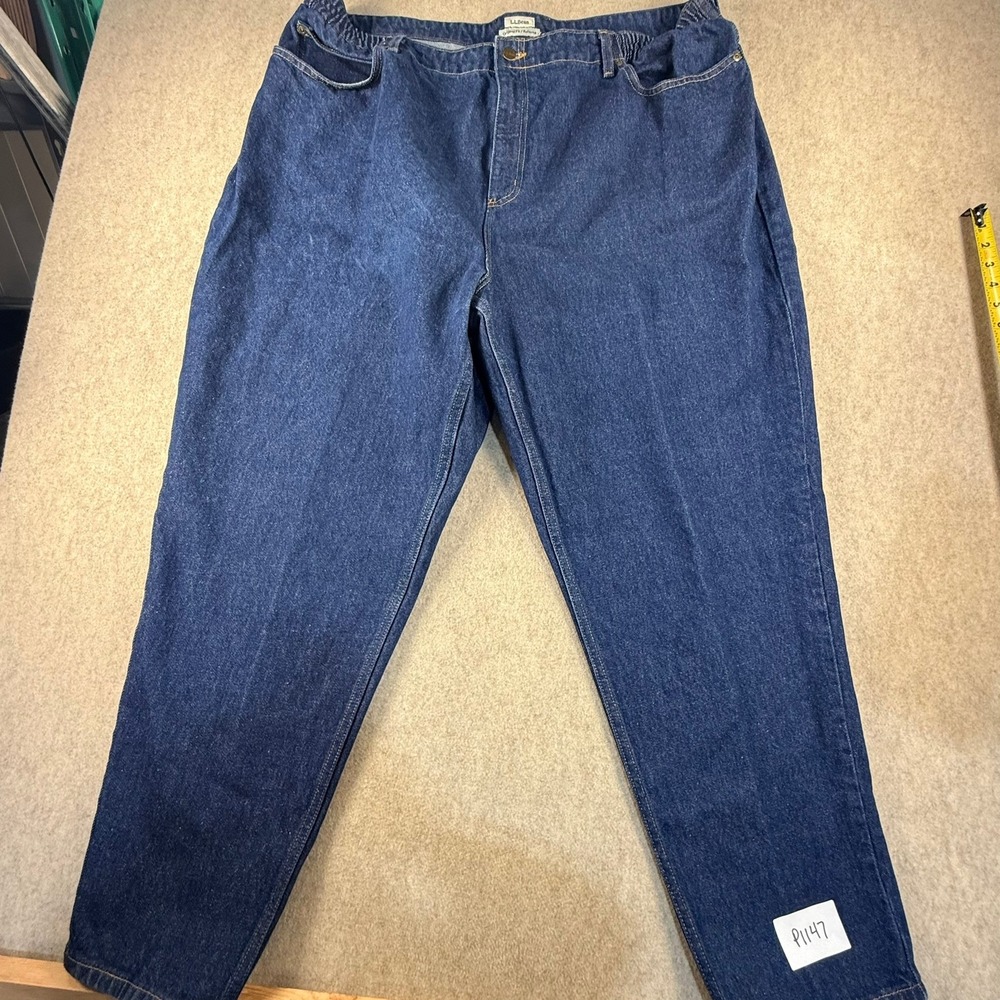 LL Bean Original Fit Relaxed Jeans Womens 24W Dark Wash Elastic Waist Tapered